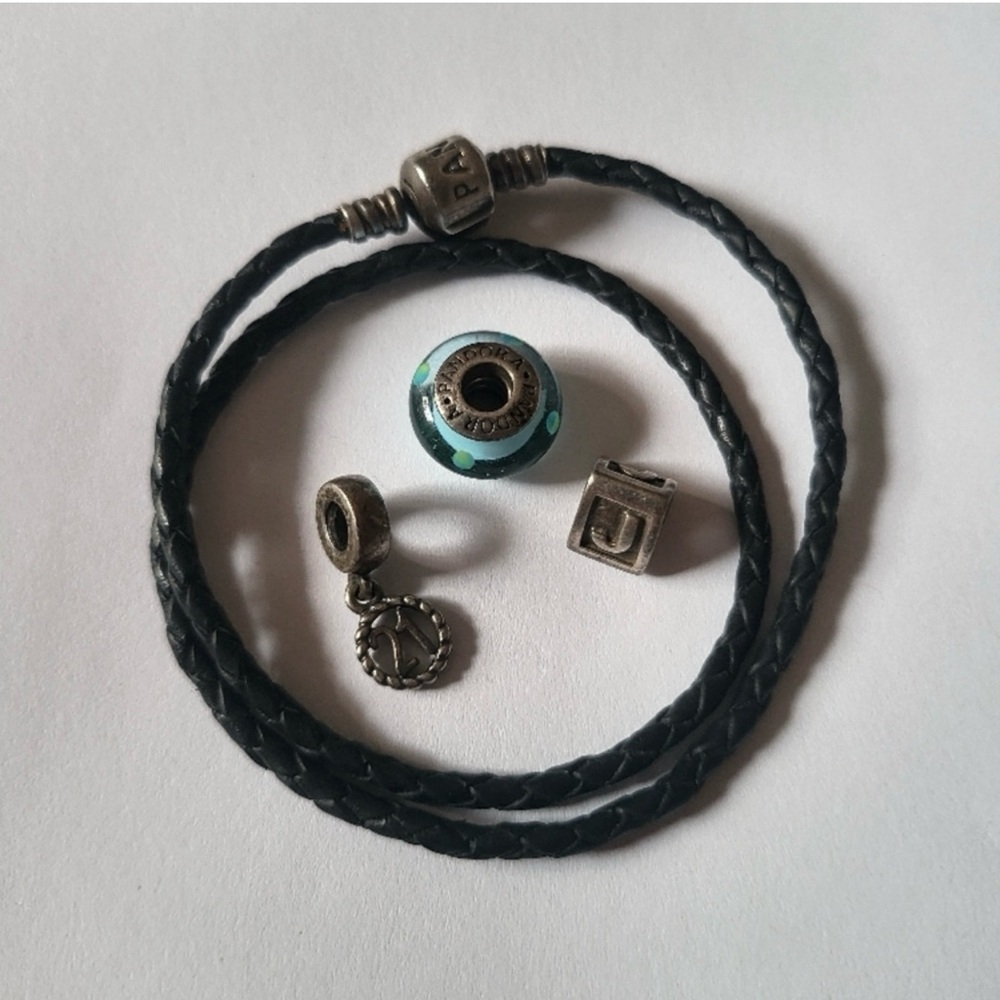 Pandora Black Leather Braided Bracelet ( charms not included)